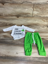 2pc Mr Lucky Charm Bodysuit & Pants White sz 3-6m