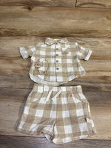 Disney Winnie The Pooh 2pc Gauze Button-Up Shirt & Shorts Set Beige sz 0/3m