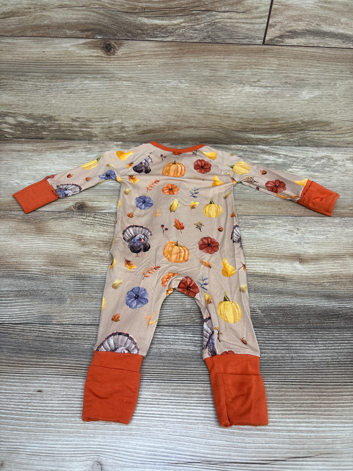 Little Crowns & Capes Bamboo Turkey Pumpkin Print Convertible Sleeper Beige sz Newborn