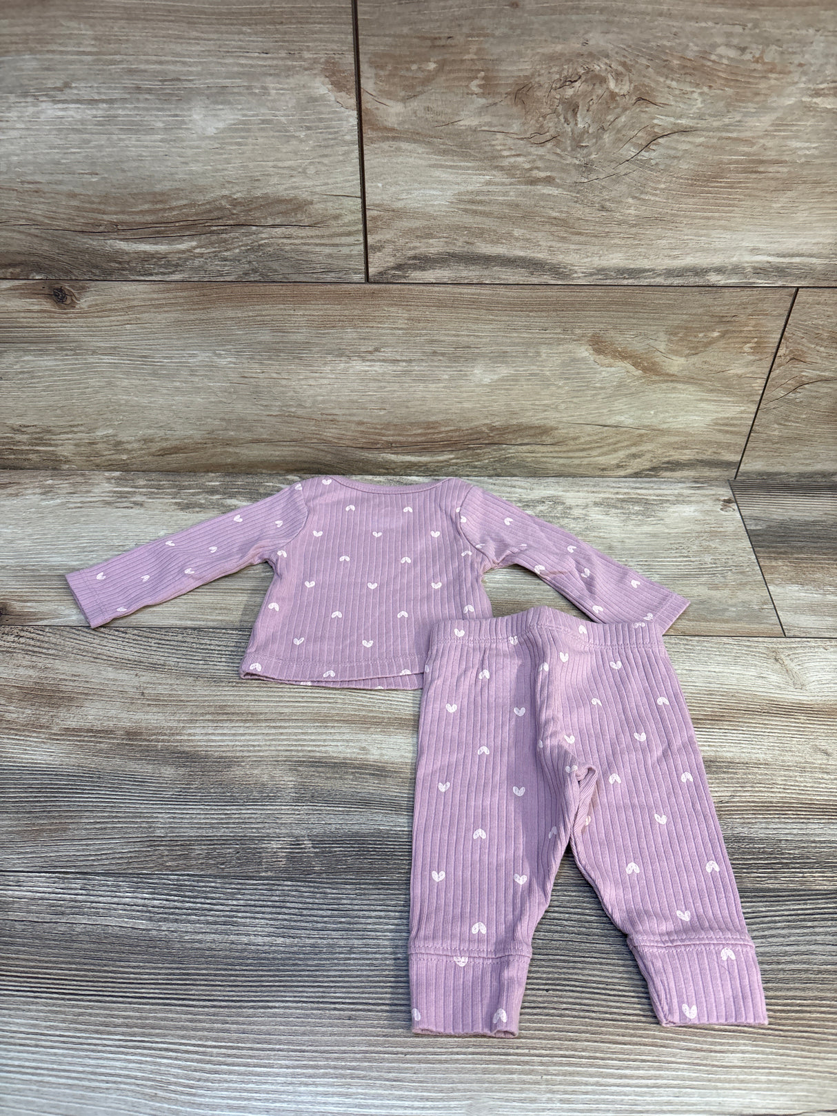 Cloud Island 2pc Ribbed Heart Print Shirt & Bottoms Set Lilac sz Newborn