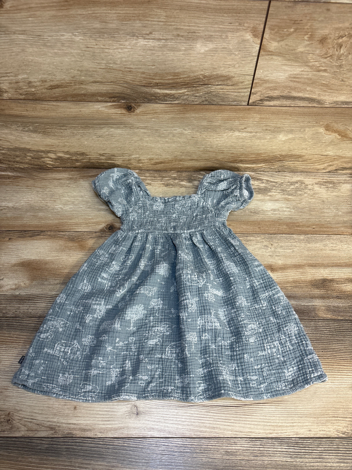 Modern Moments Smocked Muslin Puff Sleeve Dress Blue sz 3T