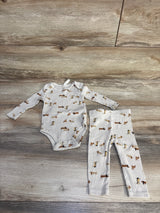 Liam & James 2pc Ribbed Dog Bodysuit Set Beige sz 3-6m