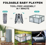 Heyo.ja Foldable 59x71'' Playpen with Mat, Grey