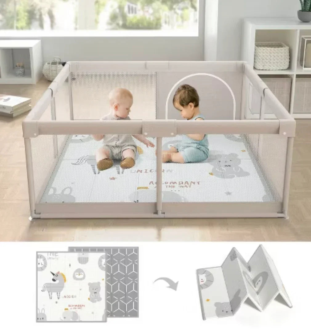 Flying Fish Baby Playpen with Reversible Mat, 47x47in