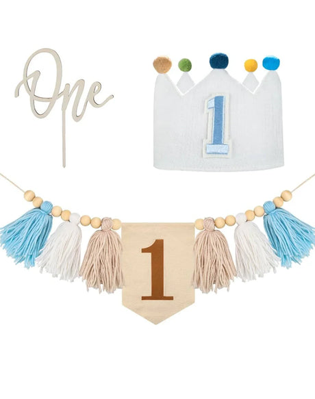 NEW 1st Birthday Banner + Crown + Cake Topper - Me n Mommy To Be