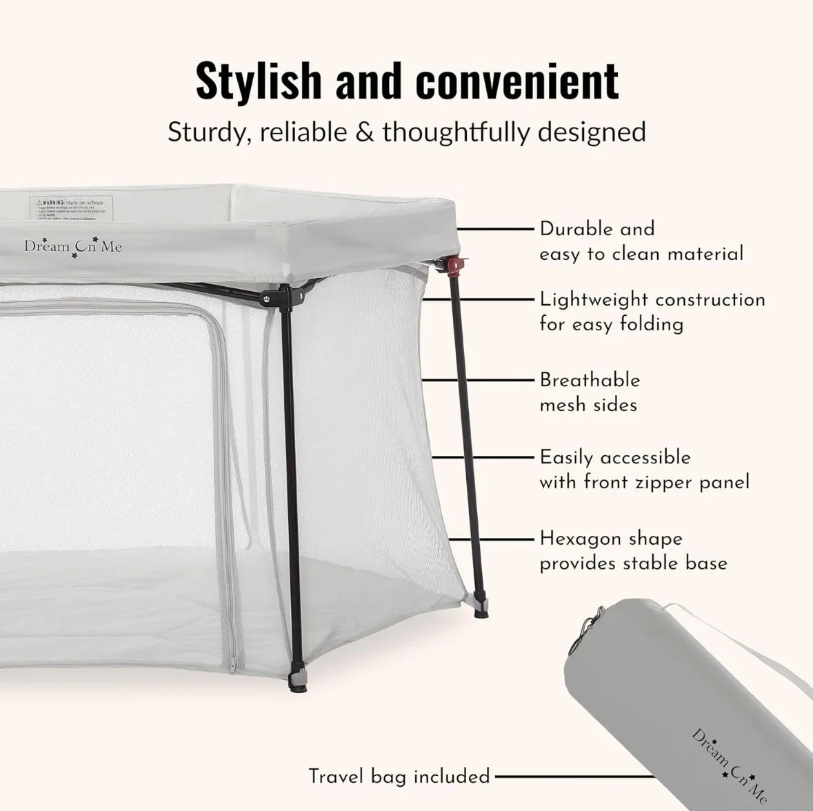Dream On Me Onyx 6 Panel Playpen in Beige
