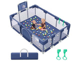 Babyeap Extra Large Baby Playpen with Basketball Hoop, Navy