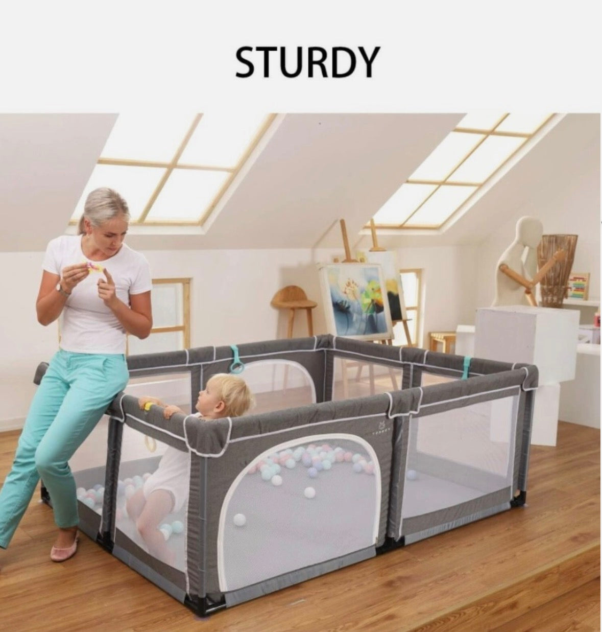YOBEST Baby Playpen Grey 75'' x 57''