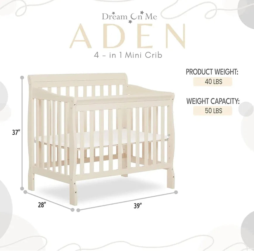 NEW Dream On Me Aden Convertible 4-in-1 Mini Crib in French White