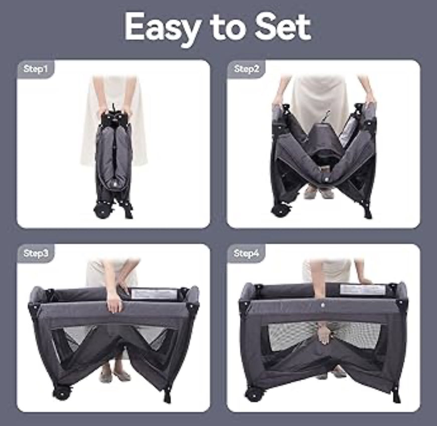 NEW Pamo Babe Travel Playard w/ Bassinet and Changing Station, Grey