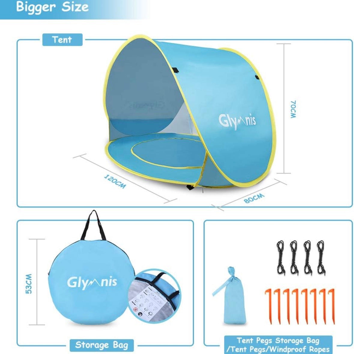 Glymnis Pop Up Baby Beach Tent with Pool Blue