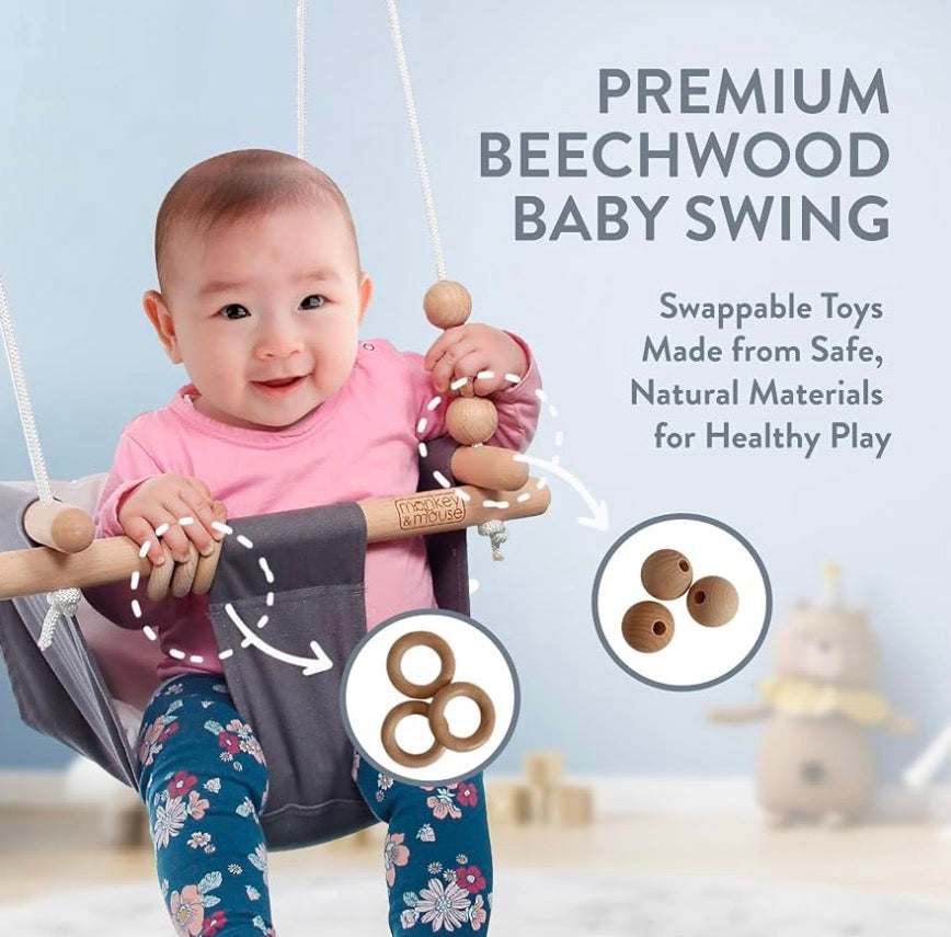 Monkey & Mouse Canvas Baby Swing, Grey