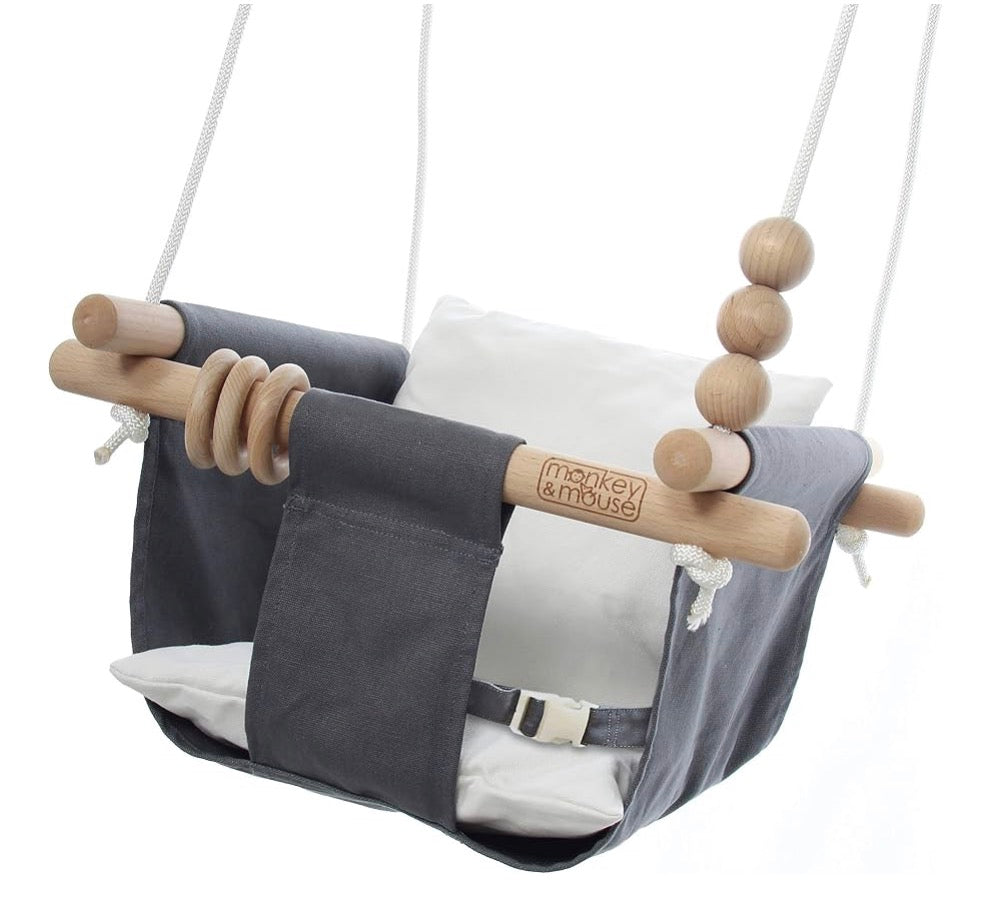 Monkey & Mouse Canvas Baby Swing, Grey