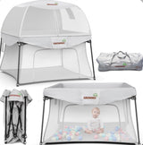 GROWNSY Foldable Indoor/Outdoor Playpen with Canopy Grey 48x48''