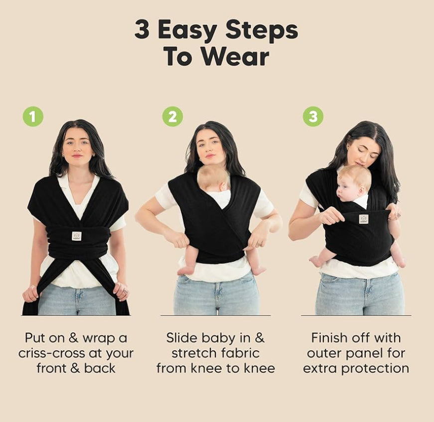 KeaBabies Original Baby Wrap Carrier - Black 7-35lbs