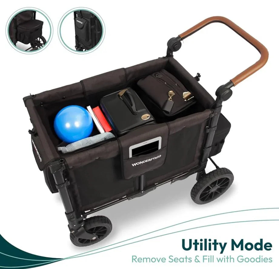 NEW WONDERFOLD W2 Luxe Double Stroller Wagon 2 Seater - Charcoal Grey