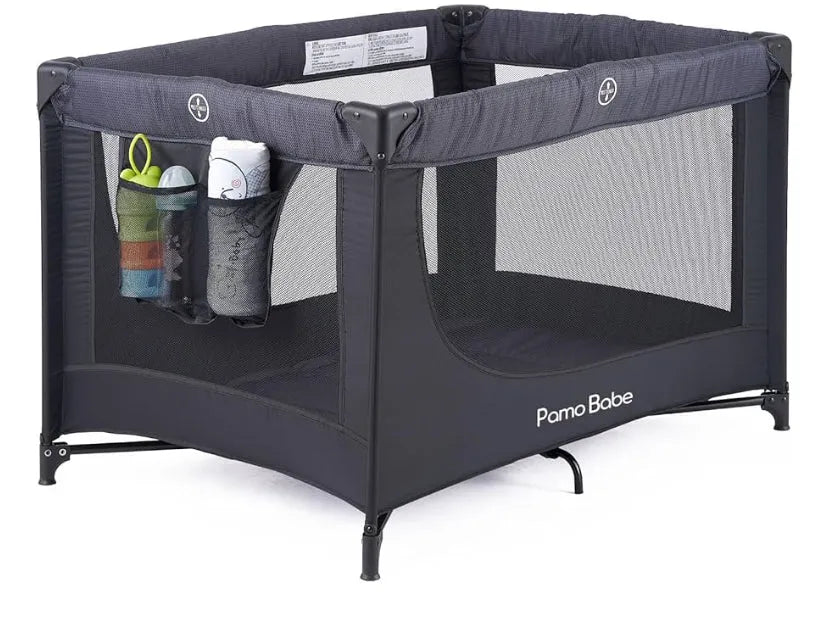 NEW Pamo Babe Portable Crib Baby Playpen with Mattress and Carry Bag in Black