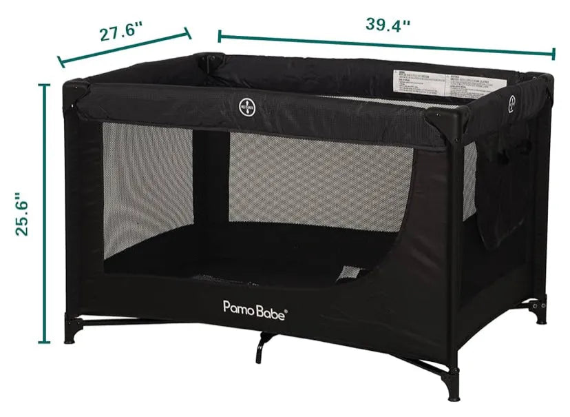NEW Pamo Babe Portable Crib Baby Playpen with Mattress and Carry Bag in Black