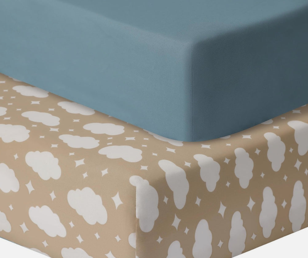 NEW Guntail Pack n Play Sheets 2pk Clouds and Dark Green