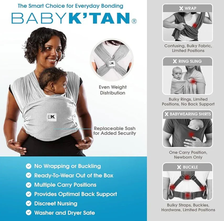 NEW Baby K'tan Original Baby Carrier Heather Grey sz XS
