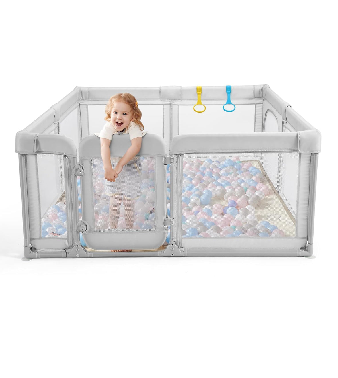 Extra Large Playpen with Safety Gate, Light Grey