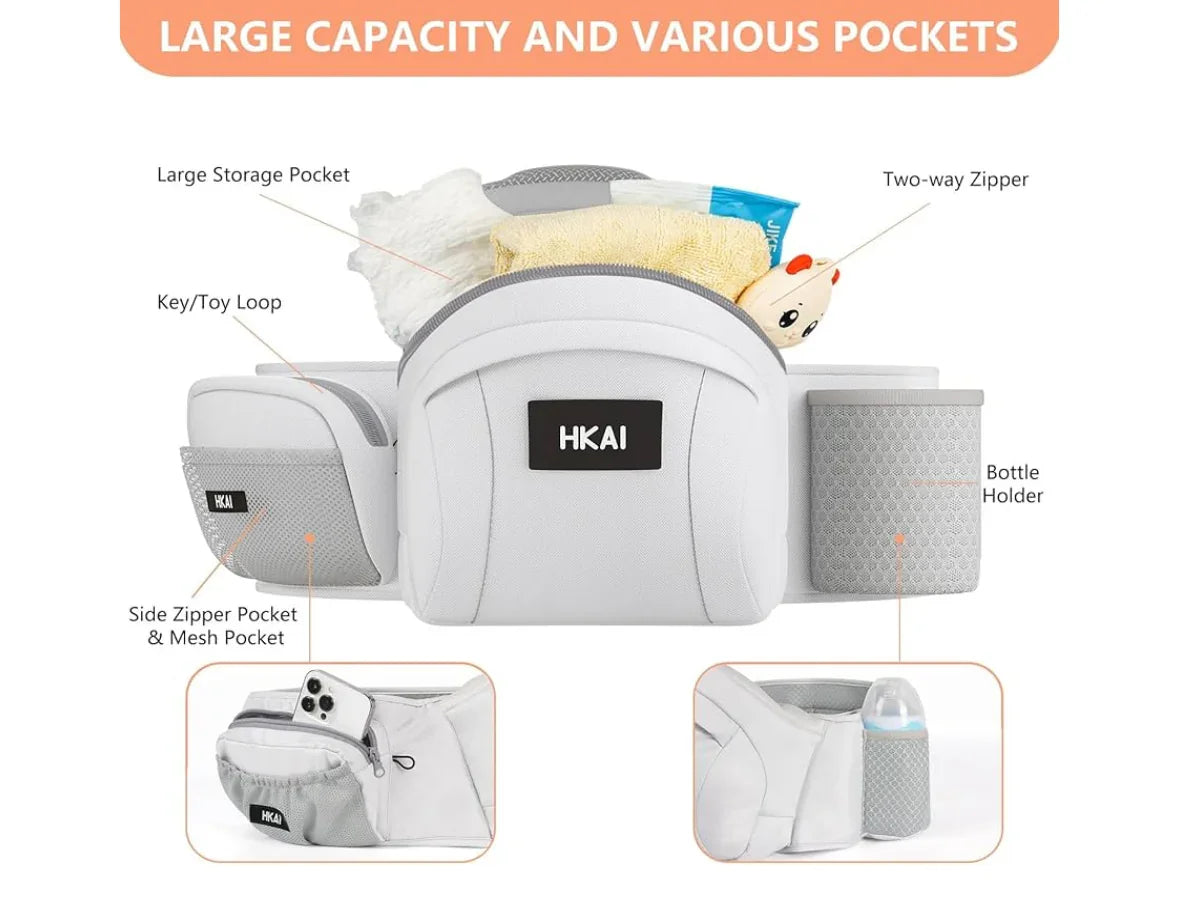 NEW HKAI 5-in-1 Baby Hip Carrier Grey 7-44lbs