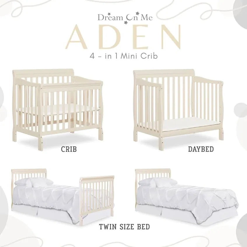 NEW Dream On Me Aden Convertible 4-in-1 Mini Crib in French White