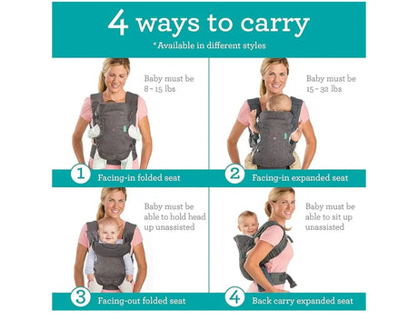 Infantino Flip 4-In-1 Convertible Baby Carrier Grey 8-32lbs - Me n Mommy To Be