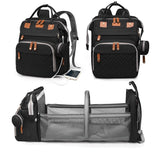 Good Mum Diaper Bag Backpack w/ Changing Station & Sunshade Black