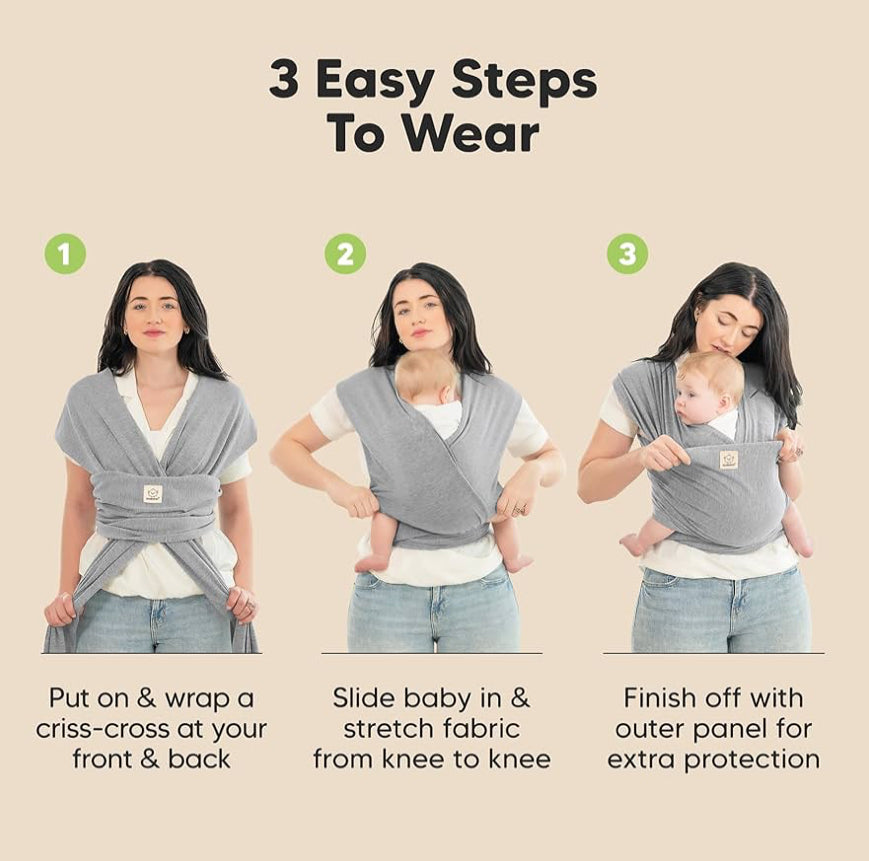 KeaBabies Original Baby Wrap Carrier - Grey 7-35lbs