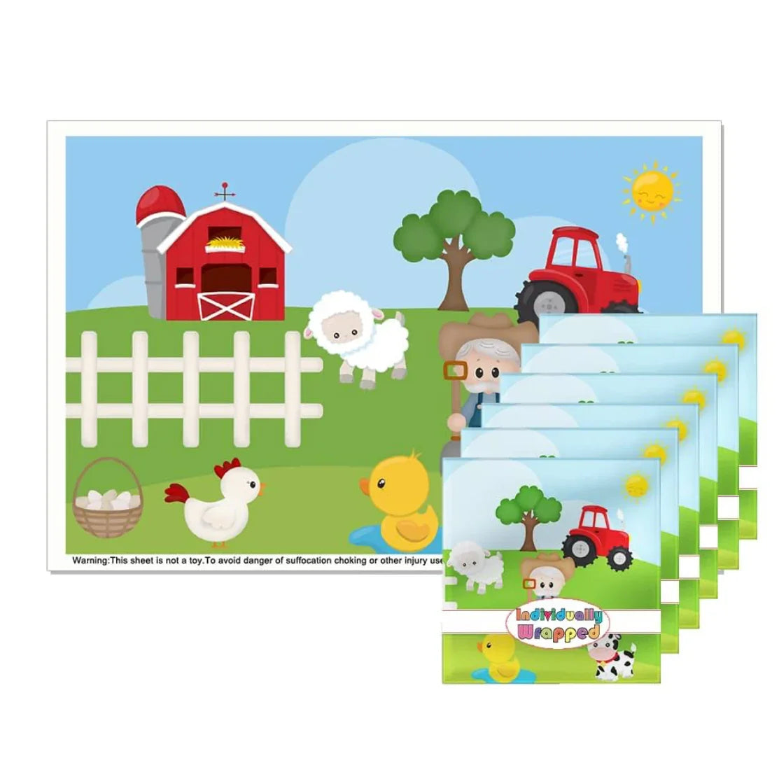 NEW Disposable Stick-On Waterproof Placemats Farm Pattern, 12''x18'' 25pk