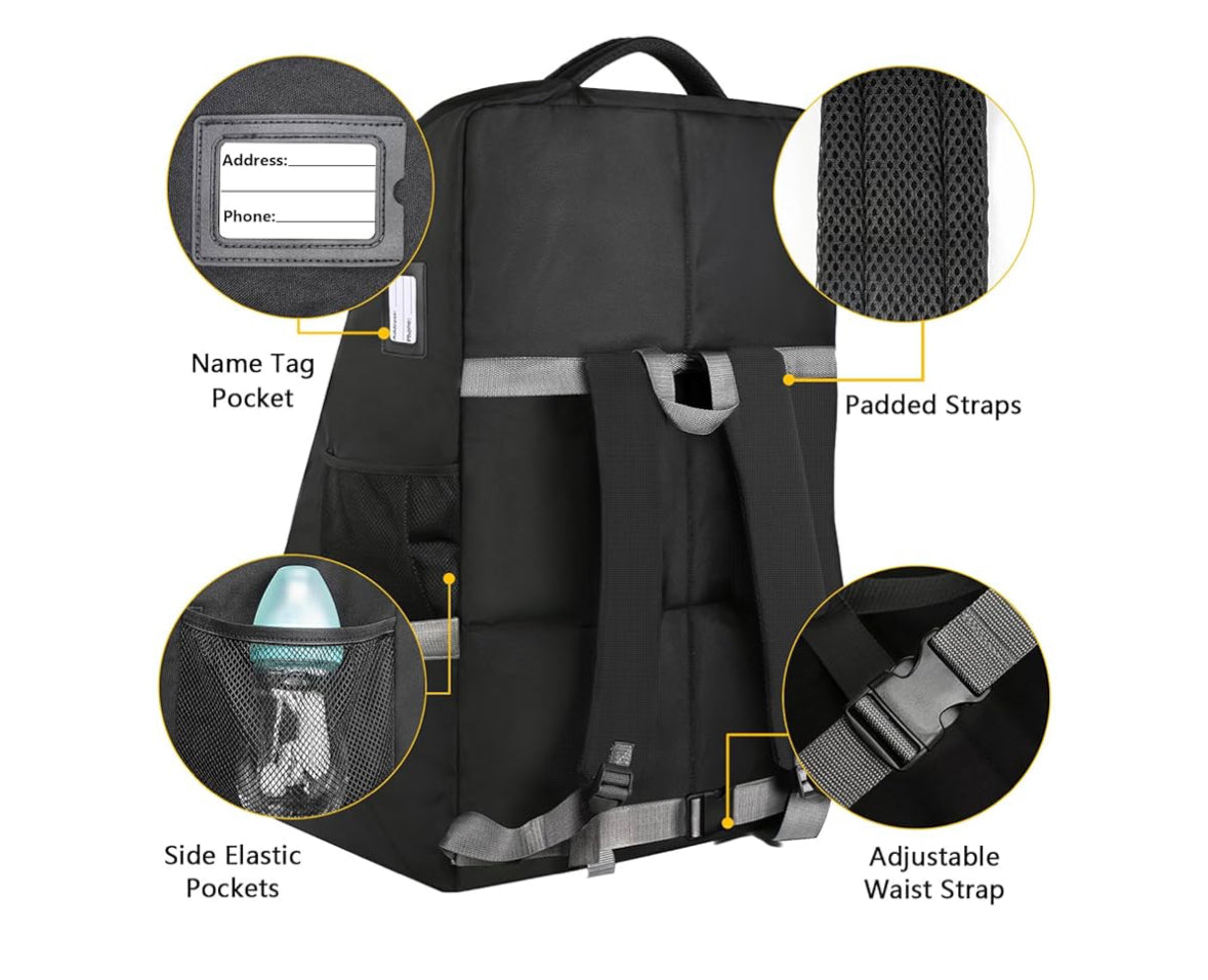YOREPEK Padded Car Seat Travel Bag Backpack, Black