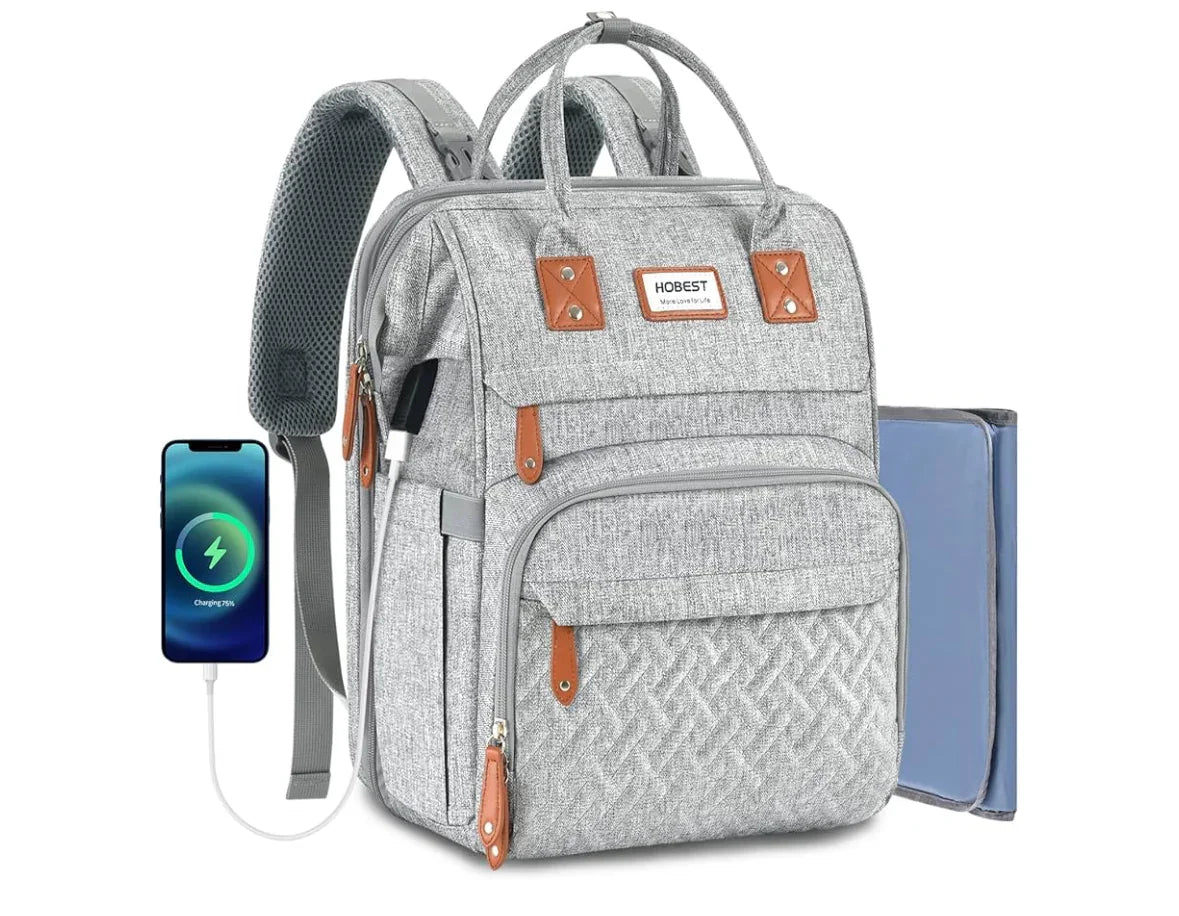 HOBEST Diaper Bag Backpack w/ Changing Station & USB Grey