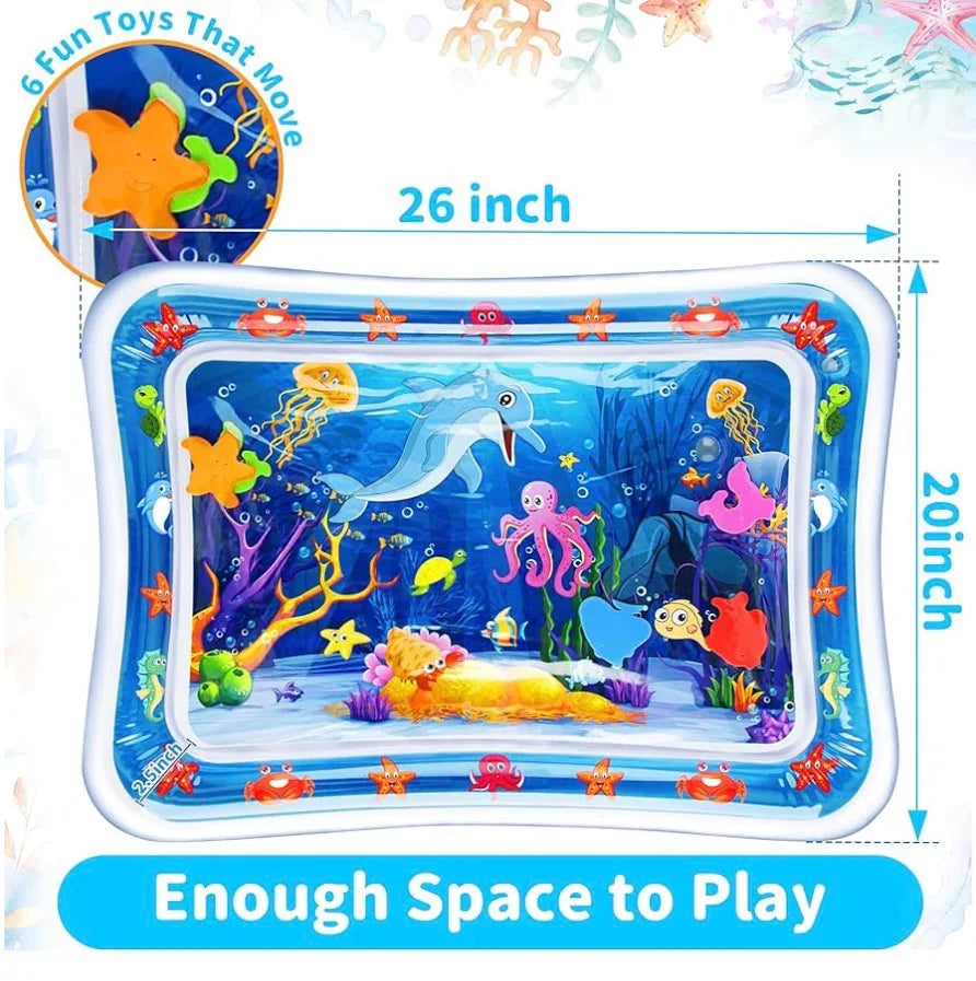Kids inflatable water play mat with ocean animal toys, 26x20 inch, aquatic theme, sensory toy