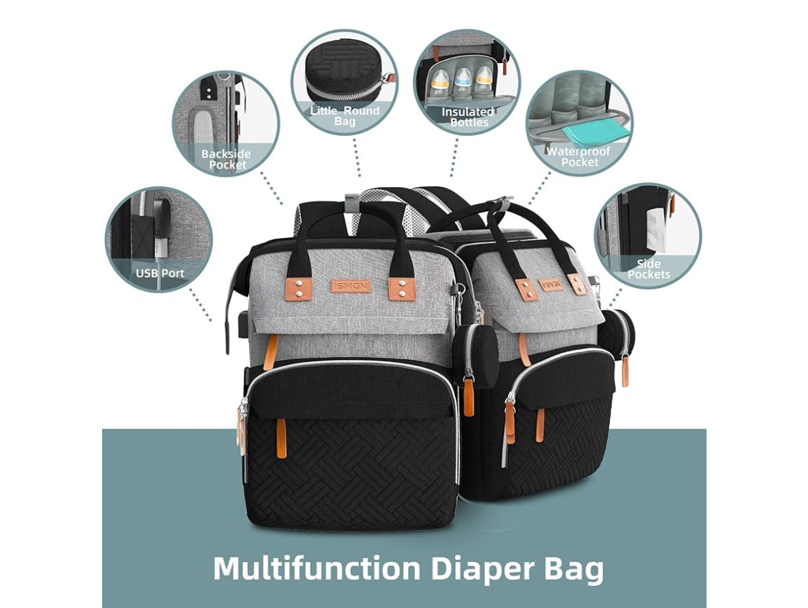 NEW ISMGN Diaper Bag Backpack with Changing Station, Grey