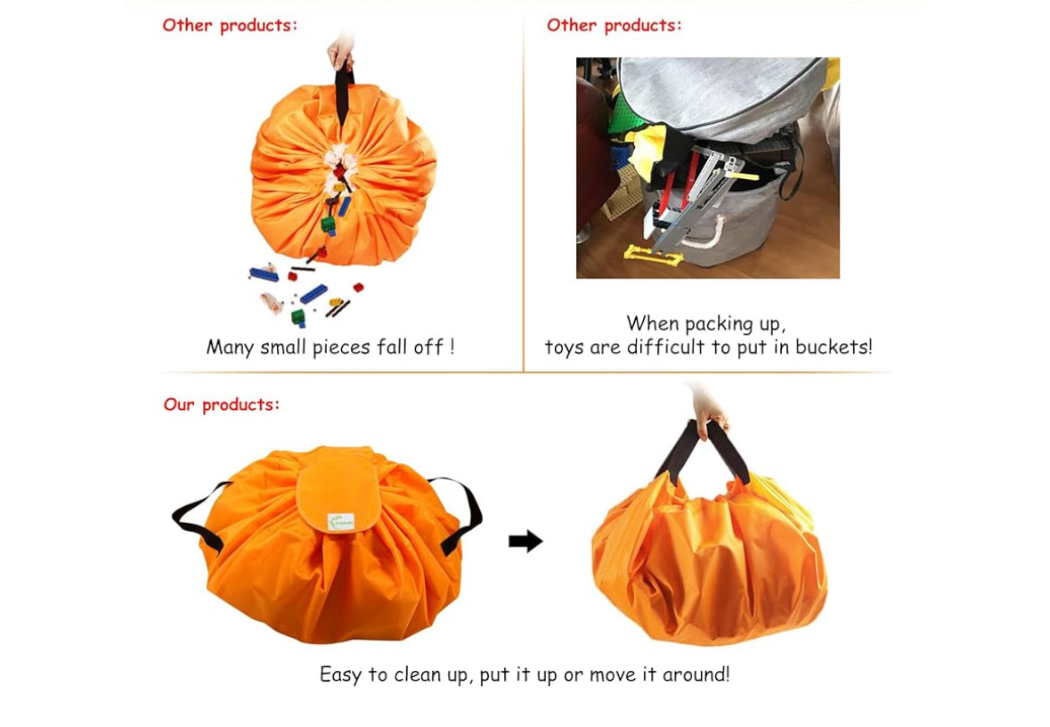 SUMBABO Toy Storage for Lego Play Mat Bag, Orange