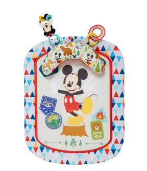Mickey Mouse baby play mat with colorful animal print, attached pillow and baby toys