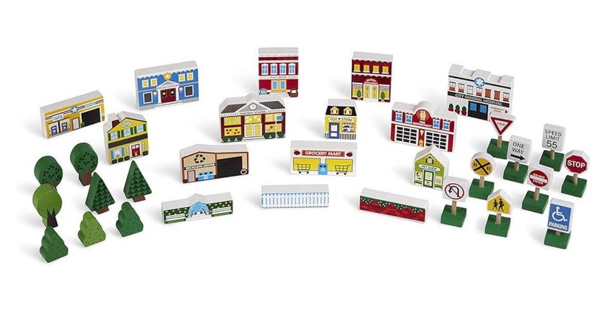 NEW Melissa & Doug Wooden Town Play Set With Storage Tray