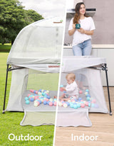 GROWNSY Foldable Indoor/Outdoor Playpen with Canopy Grey 48x48''