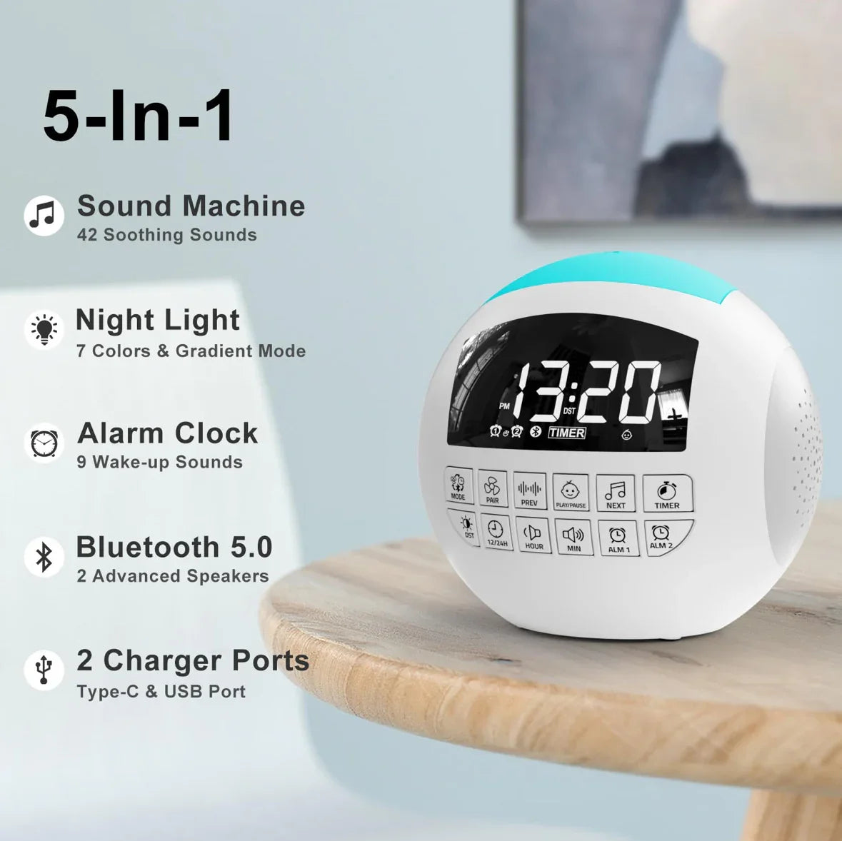 NEW RoCam 5-in-1 White Noise Sound Machine + Bluetooth + Night Light
