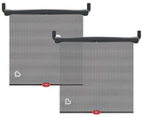 Front view of Munchkin Sun Safety Car Window Roller Shades 2pk showcasing black mesh panels and roller bars on white