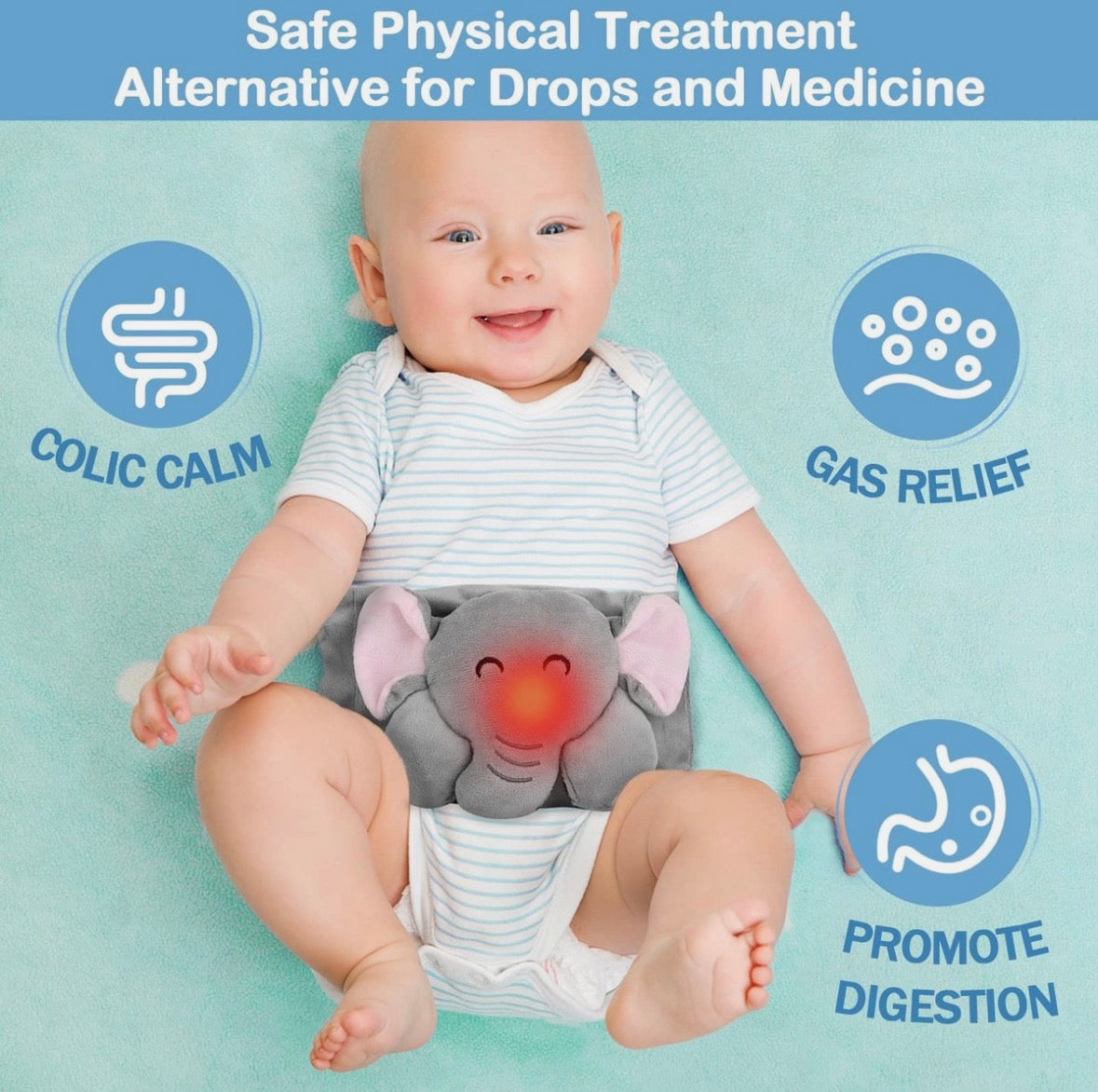 Heigoeost Heated Tummy Wrap For Baby Colic and Gas Relief - Elephant