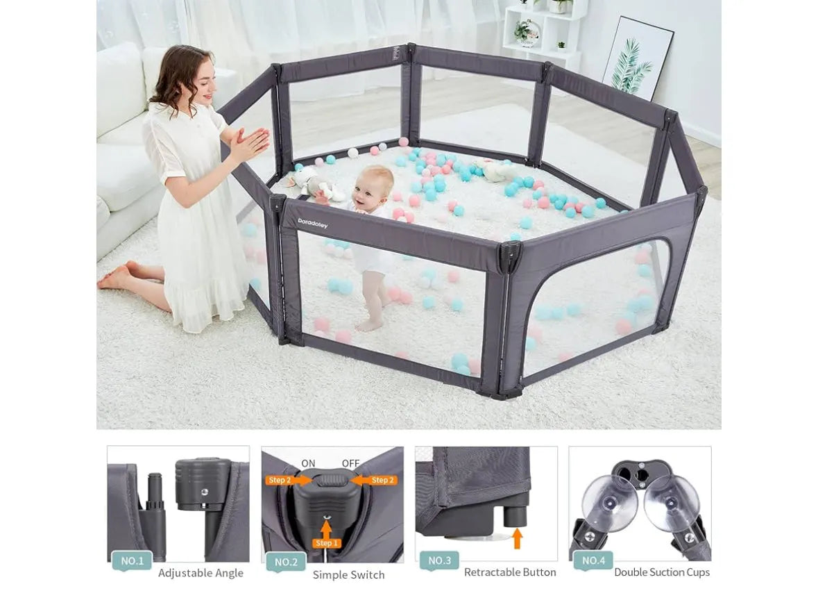 Doradotey 8 Panel Playpen in Deep Grey  79"x71"