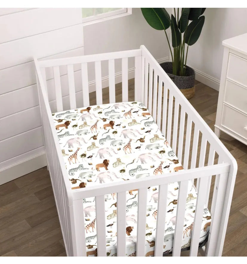 NoJo Water Color Jungle Friends Fitted Mini Crib Sheet 38" x 24"