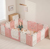 IFLETH 18-Panel Foldable Baby Playpen Pink/White