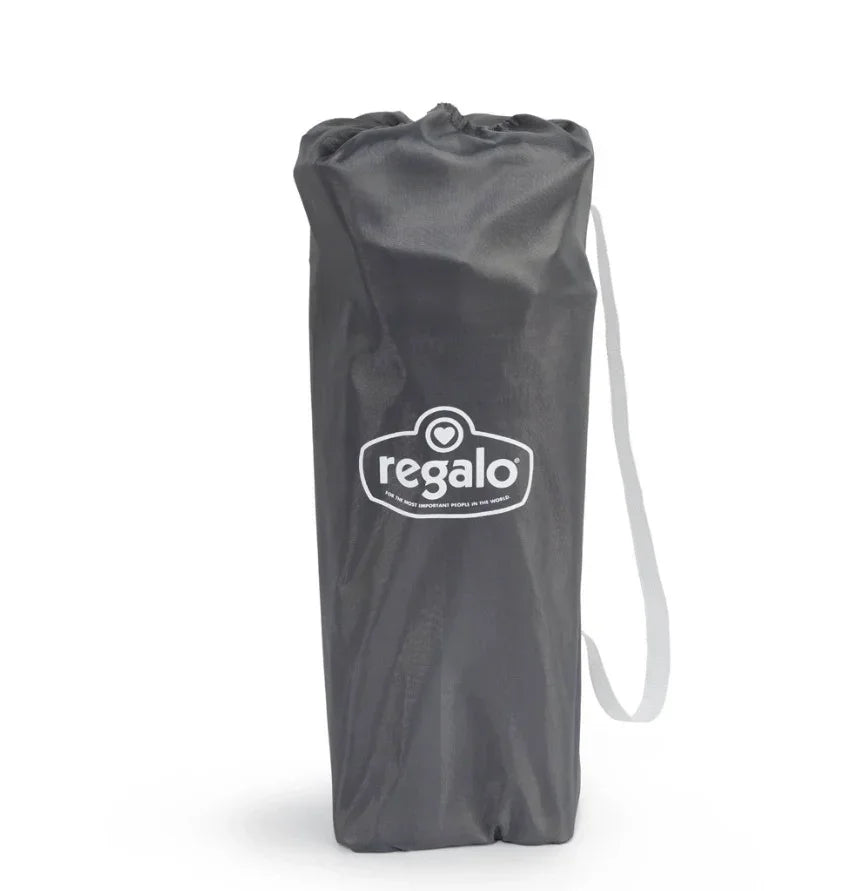 Black Regalo travel bag with drawstring and white logo, ideal for kids gear storage
