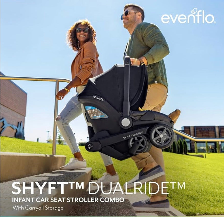 NEW Evenflo Shyft DualRide Infant Car Seat & Stroller Travel System in Beaufort Black