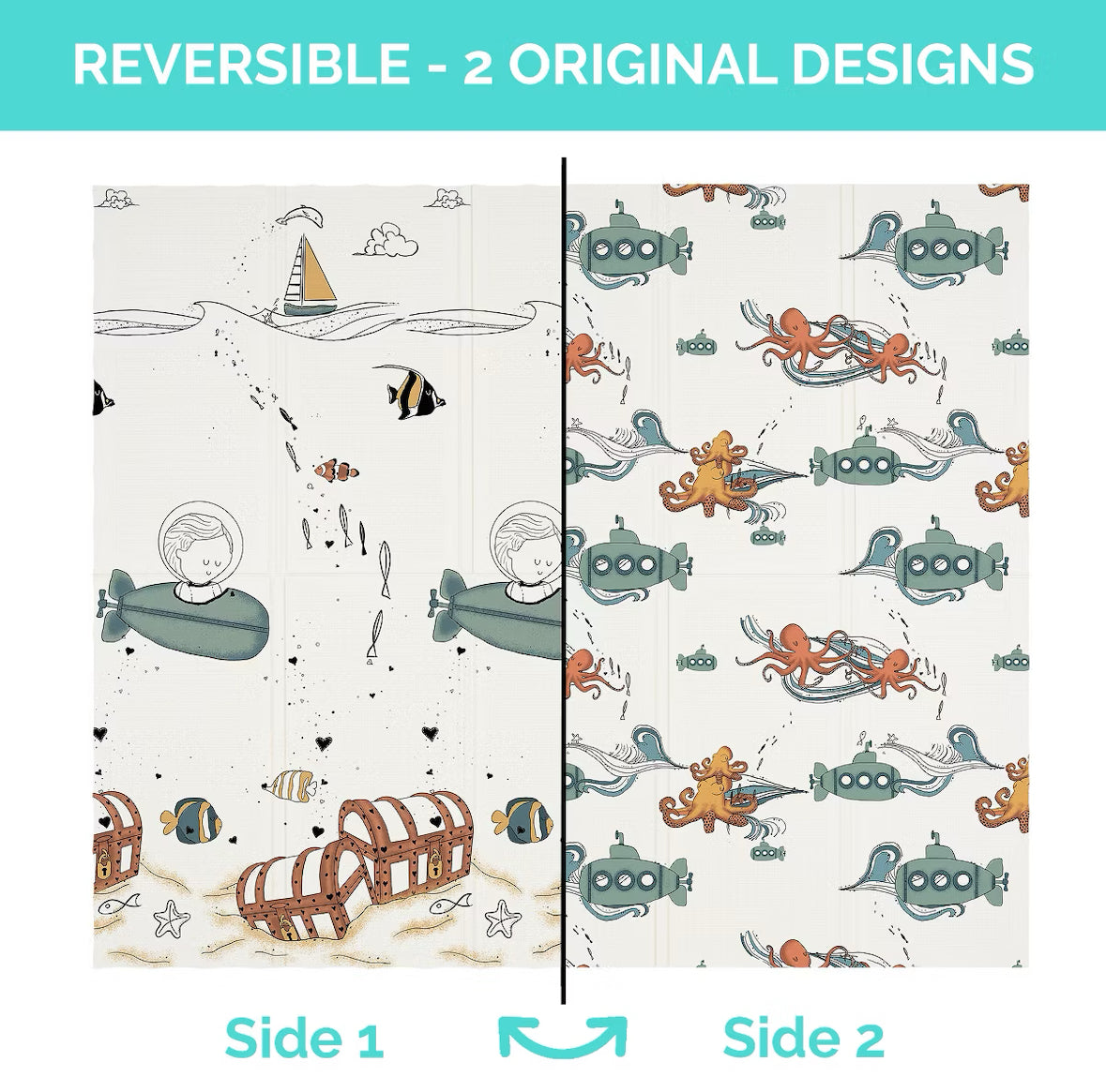 JumpOff JoWaterproof Foam Padded Play Mat - Octopus Treasure 70'' x 59''