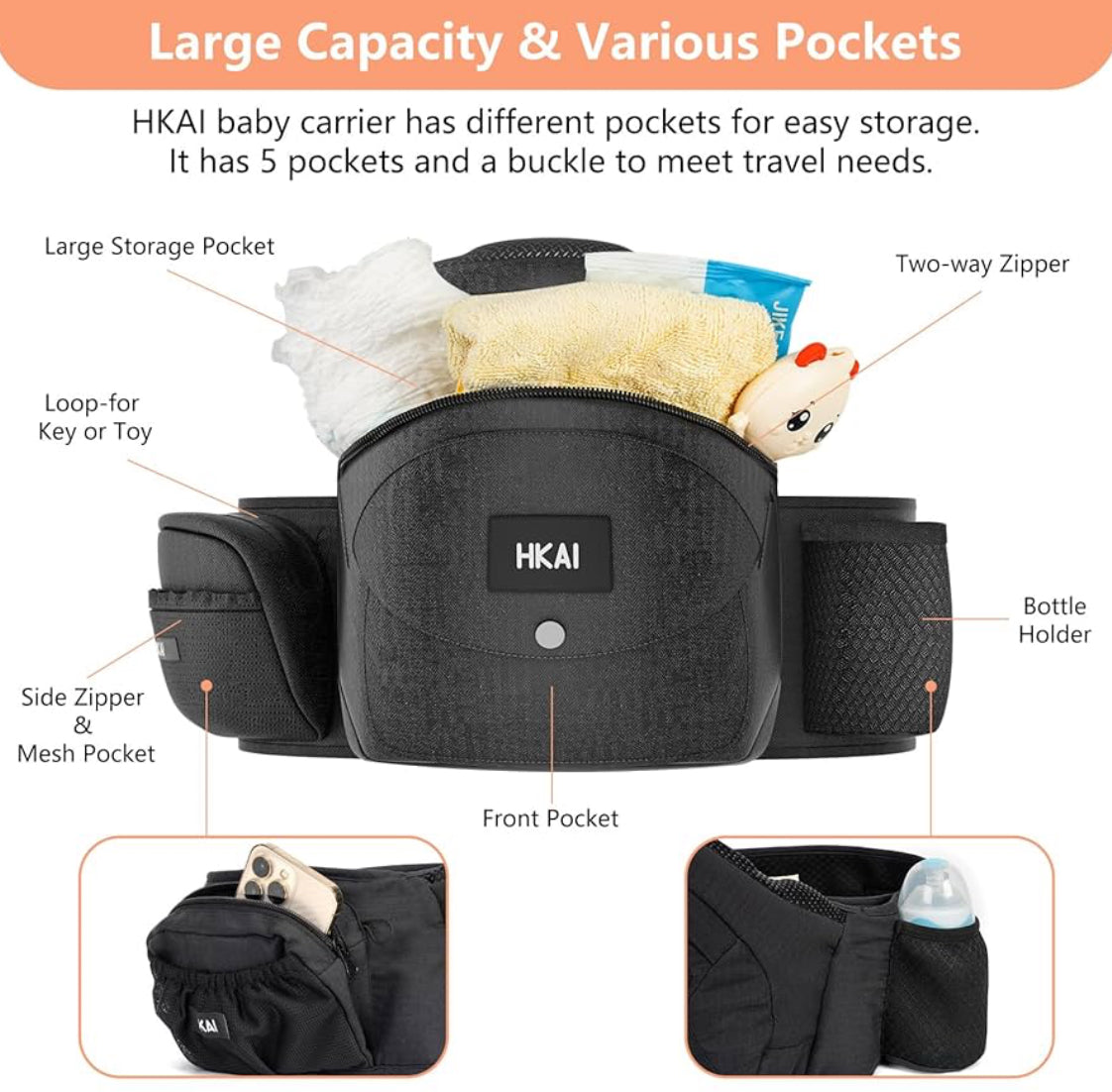 NEW HKAI Hip Carrier Black (up to 44lbs)