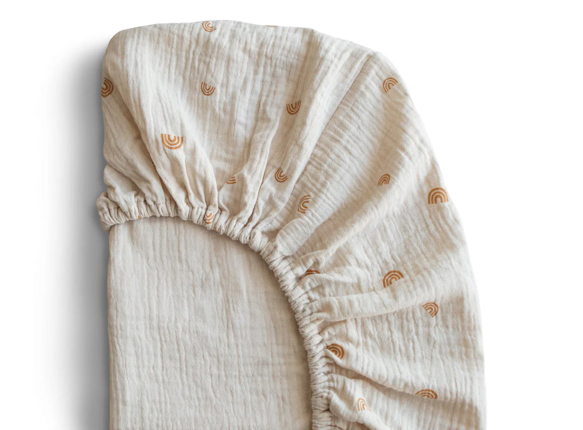 NEW Mushie Extra Soft Muslin Crib Sheet in Rainbow